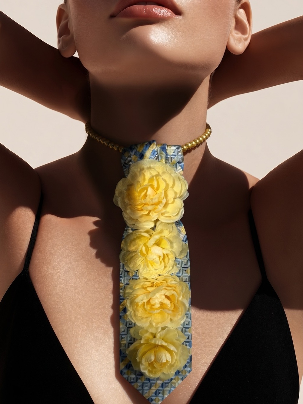 Yellow Floral Statement  Tie Necklacefor Women